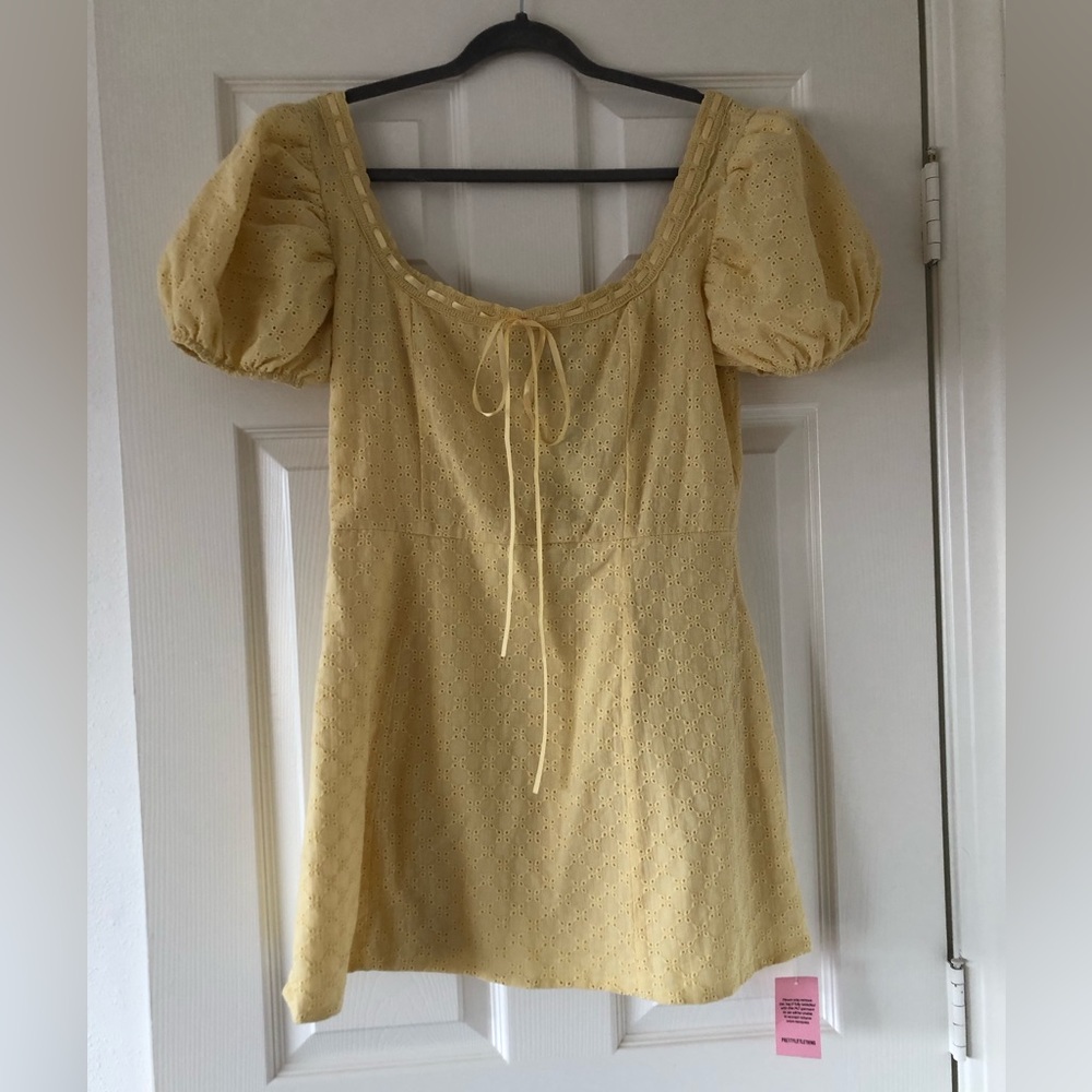 PrettyLittleThing Yellow NWT Babydoll Eyelet mini Dress